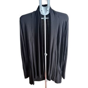 Athleta Long Black Open Cardigan with Front Pockets Sz Large Cozy Versatile